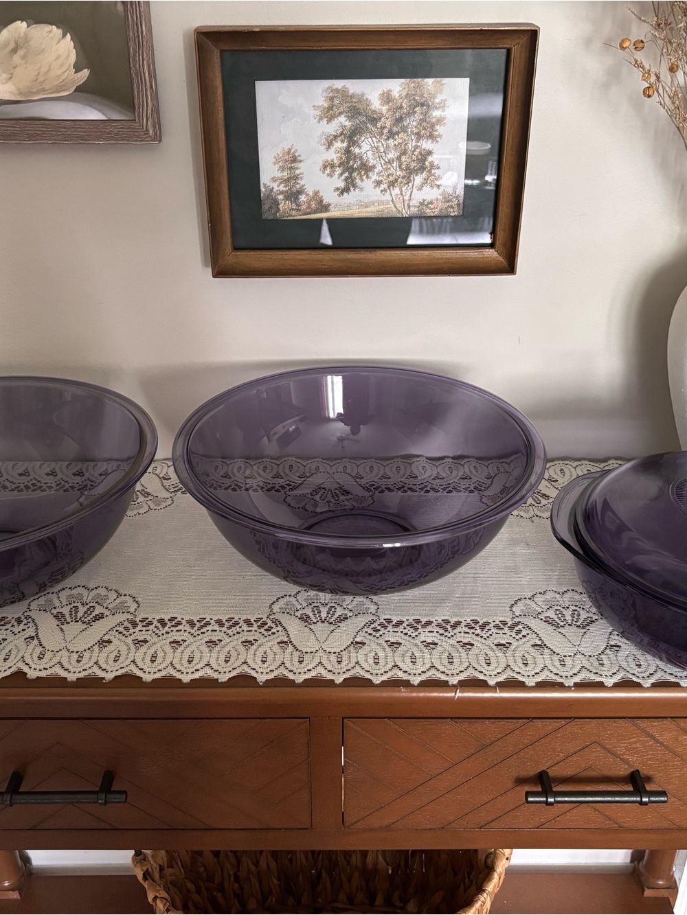 Vintage Pyrex Amethyst Purple Glass Bowl Set – 3 Pc – Mixing & Covered